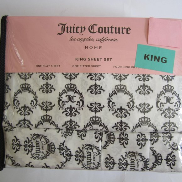 Juicy Couture Black White Crown King Sheet Set
